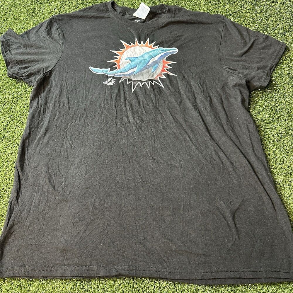 Miami Dolphins Fanatics Mens L Black T-Shirt Logo NWOT